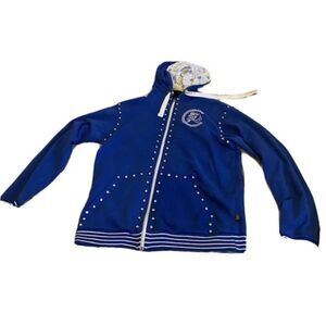 VINTAGE JEWELIUS CEZER BLUE EMBELLISHED GRAPHIC LOGO TRACK JACKET MEN’S SZ M